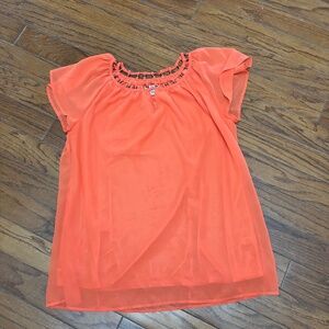 Cato Women’s 14/16 W Orange Sheer Blouse with Beaded Collar